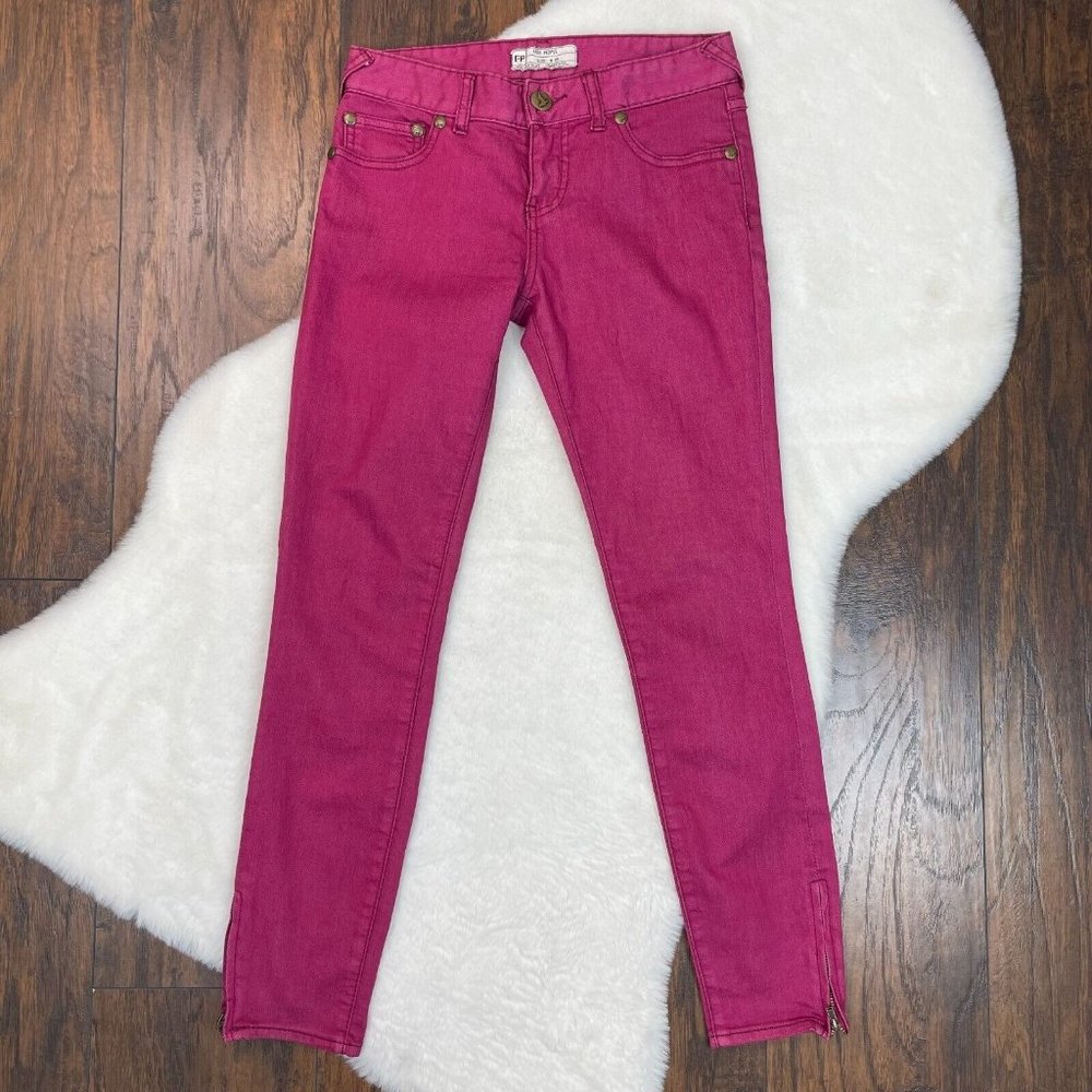 Free People Jeans 25 Pink Skinny Ankle Zip Stretch Women's